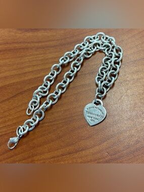 Tiffany & Co. Silver Heart Tag Custom Anchor Link Choker Necklace